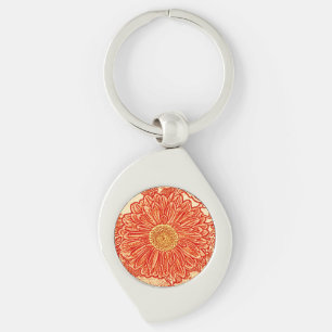 Gerbera Daisy Block Print - saffron orange Swirl Silverfärgad Nyckelring