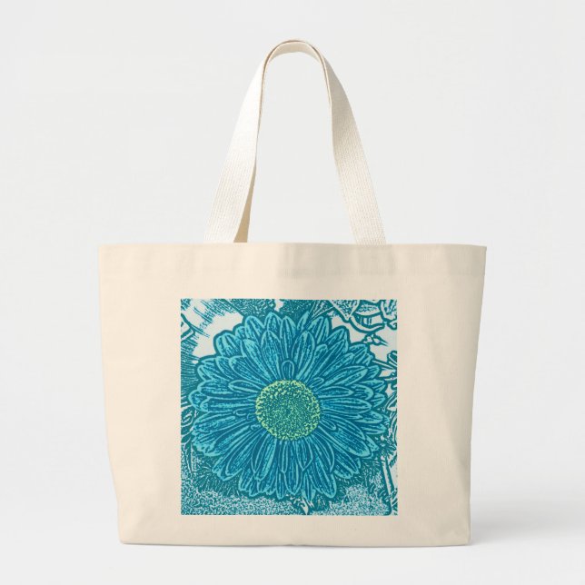 Gerbera Daisy Block Print - sea blue Jumbo Tygkasse (Framsidan)