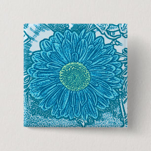 Gerbera Daisy Block Print - sea blue Knapp