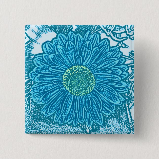 Gerbera Daisy Block Print - sea blue Knapp (Framsida)