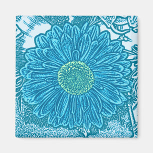 Gerbera Daisy Block Print - sea blue Magnet