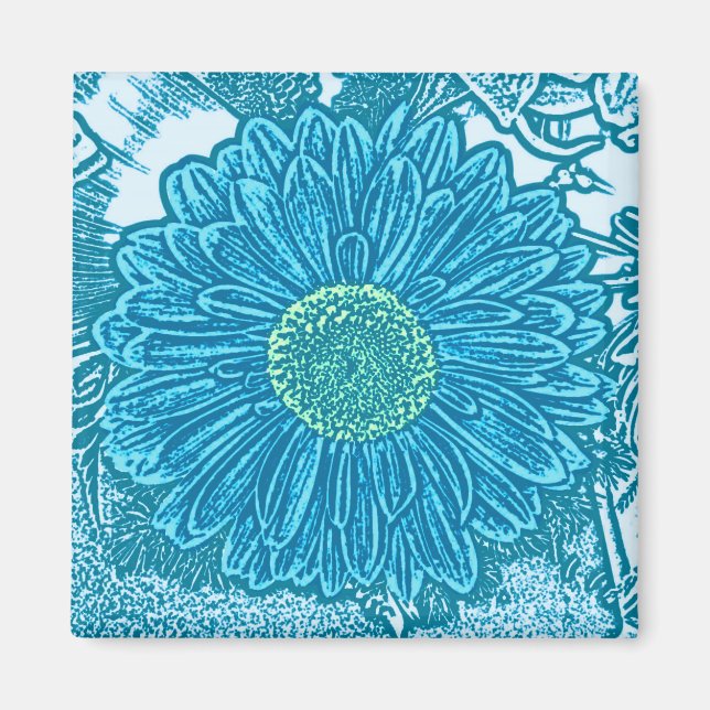 Gerbera Daisy Block Print - sea blue Magnet (Framsidan)