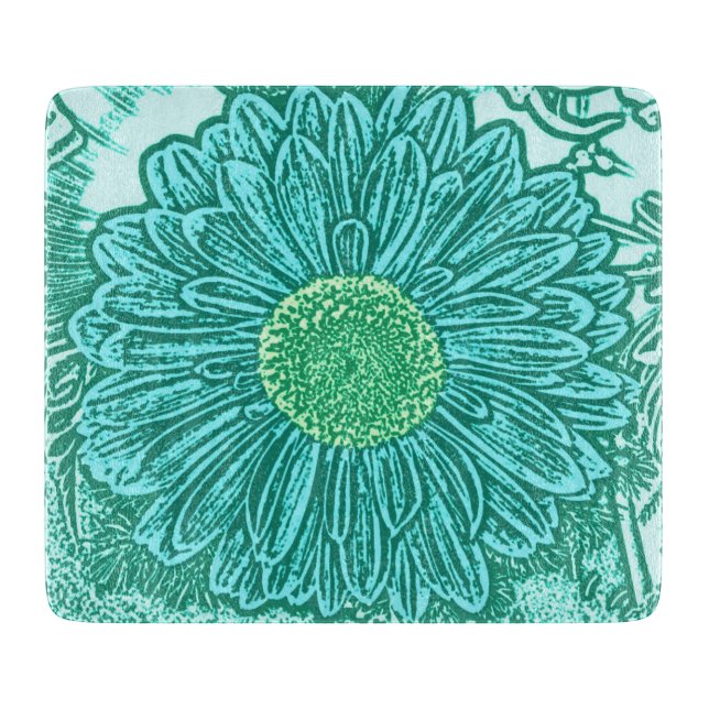 Gerbera Daisy Block Print - Shades of aqua (Framsidan)