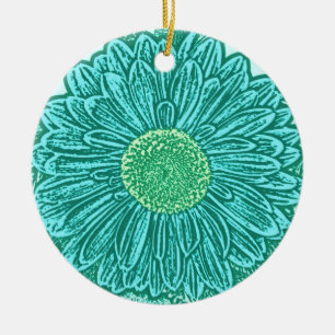 Gerbera Daisy Block Print - Shades of aqua Julgransprydnad Keramik
