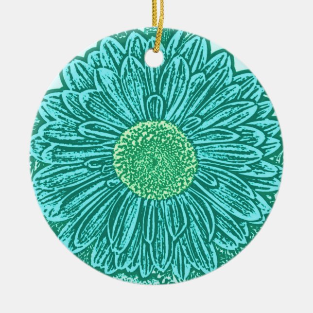 Gerbera Daisy Block Print - Shades of aqua Julgransprydnad Keramik (Framsidan)