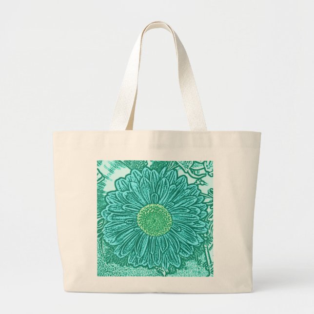 Gerbera Daisy Block Print - Shades of aqua Jumbo Tygkasse (Framsidan)