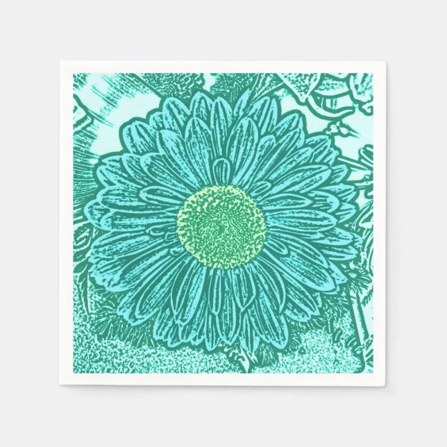Gerbera Daisy Block Print - Shades of aqua Pappersservett (Framsidan)