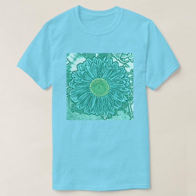 Gerbera Daisy Block Print - Shades of aqua T Shirt (Design framsida)