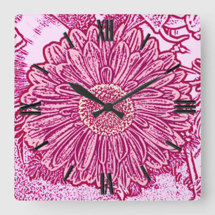 Gerbera Daisy Block Print - skuggor av rosa Fyrkantig Klocka