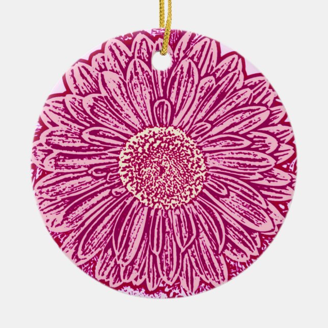 Gerbera Daisy Block Print - skuggor av rosa Julgransprydnad Keramik (Framsidan)