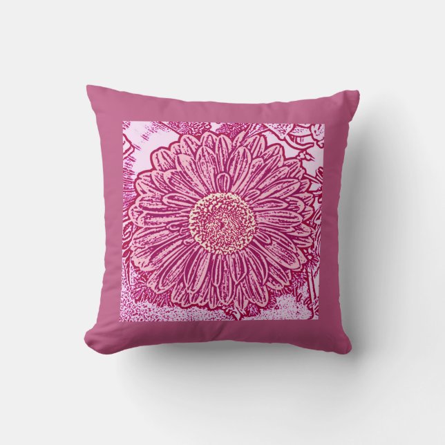 Gerbera Daisy Block Print - skuggor av rosa Kudde (Framsida)