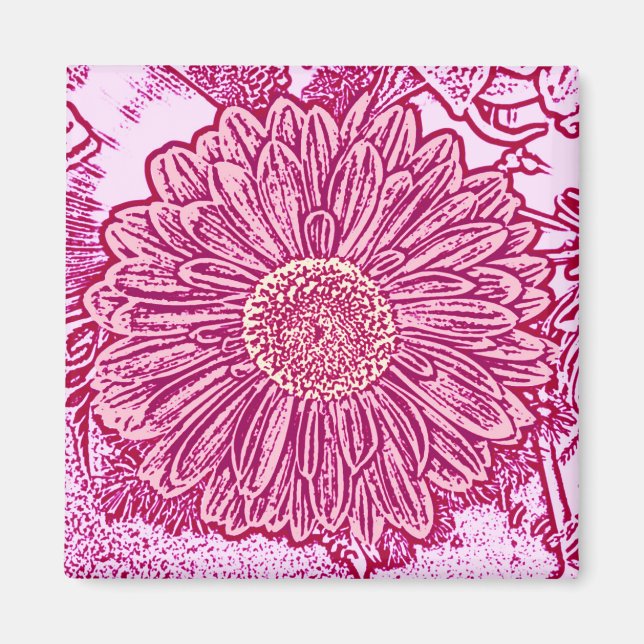 Gerbera Daisy Block Print - skuggor av rosa Magnet (Framsidan)