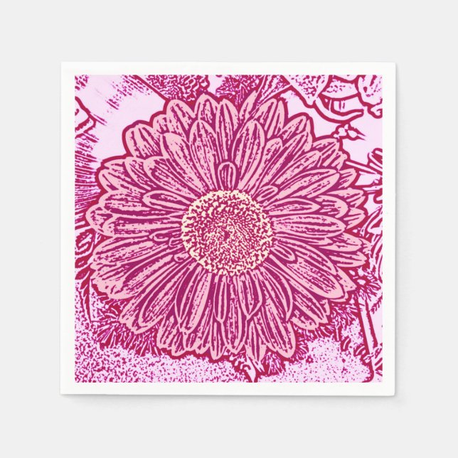 Gerbera Daisy Block Print - skuggor av rosa Pappersservett (Framsidan)