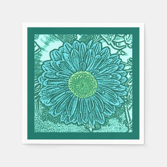 Gerbera Daisy Block Print, Turquise och Aqua Pappersservett (Framsidan)