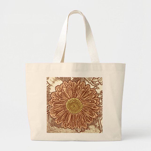 Gerbera Daisy Block Skriv ut - brun och brun Jumbo Tygkasse (Framsidan)