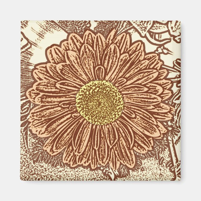 Gerbera Daisy Block Skriv ut - brun och brun Magnet (Framsidan)