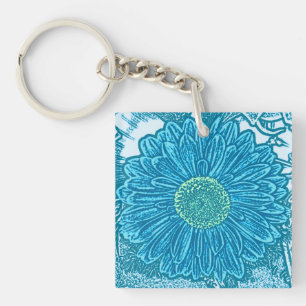 Gerbera Daisy Blocktryck - havsblå