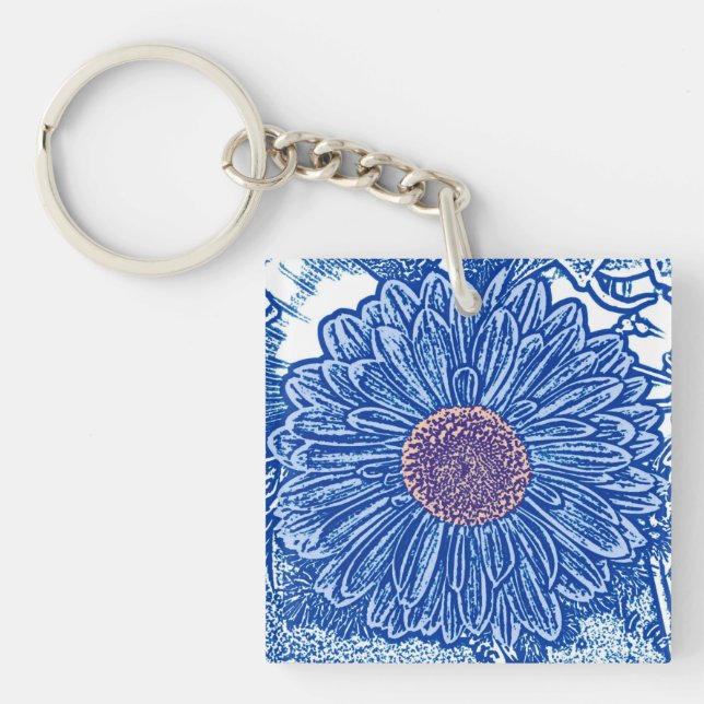 Gerbera Daisy Blocktryck - koboltblå (Framsidan)