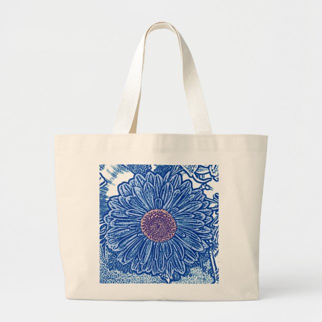 Gerbera Daisy Blocktryck - koboltblå Jumbo Tygkasse (Framsidan)