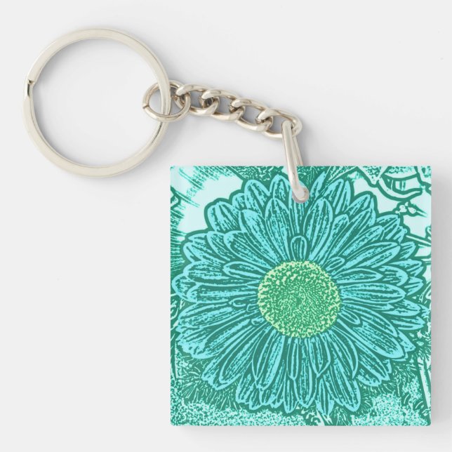 Gerbera Daisy Blocktryck - nyanser av akva (Framsidan)