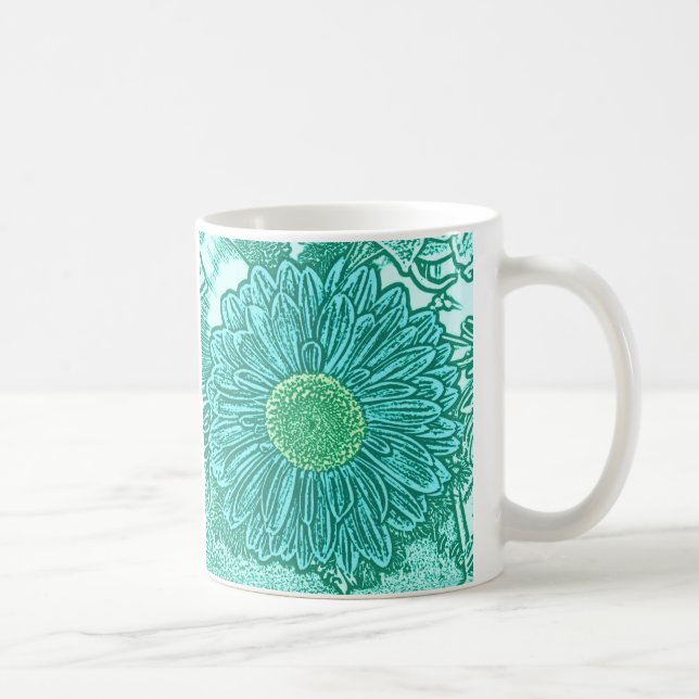 Gerbera Daisy Blocktryck - nyanser av akva Kaffemugg (Höger)