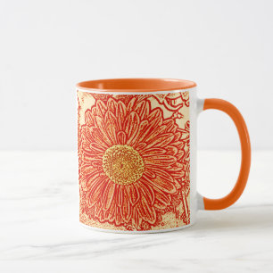 Gerbera Daisy Blocktryck - saffransorange Mugg