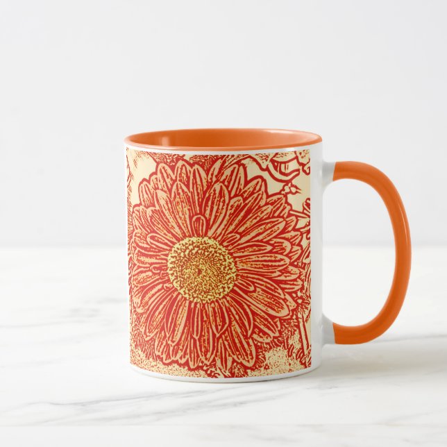 Gerbera Daisy Blocktryck - saffransorange Mugg (Höger)
