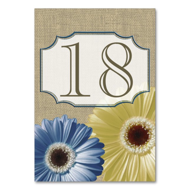 Gerbera Daisy Blue och Gult Number Bordsnummer (Framsidan)