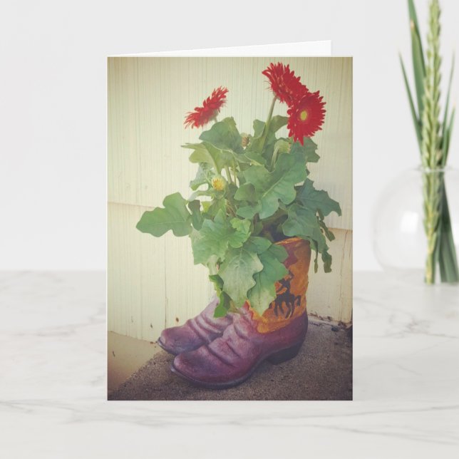 "Gerbera Daisy Cowboy Boots" Födelsedagskort Kort (Framsida)