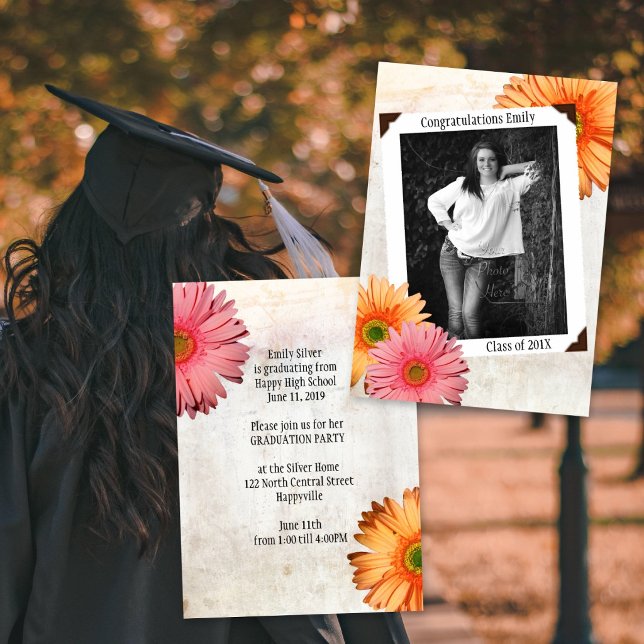 Gerbera Daisy Döttrar Foto Examen Inbjudningar (Skapare uppladdad)