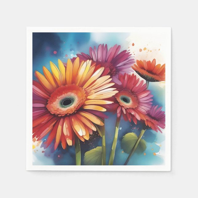 Gerbera Daisy Flowers Colorful Pappersservett (Framsidan)