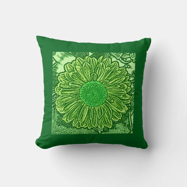 Gerbera Daisy Gräns Print, Lime Green Kudde (Framsida)