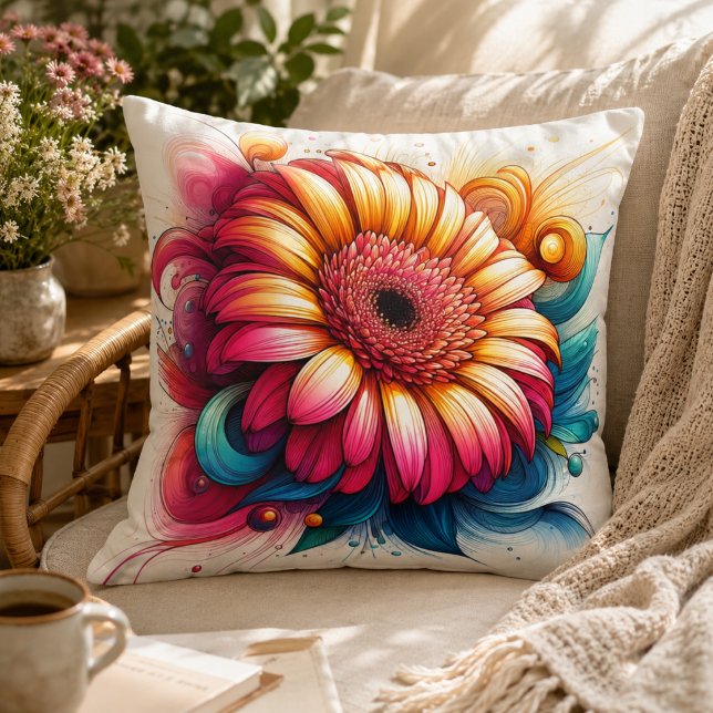 Gerbera Daisy Kudd för Trädgårdsinspirerad Komfort Kudde (Gerbera Daisy Pillow for Garden-Inspired Comfort)