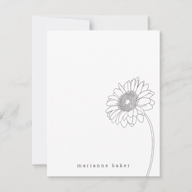 Gerbera Daisy Line Teckning Personlig Notecard Tack Kort (Framsida)