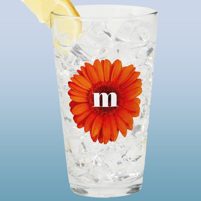 Gerbera Daisy Monogram Initial Glaskopp (Gerbera Daisy monogram initial glass tumbler)
