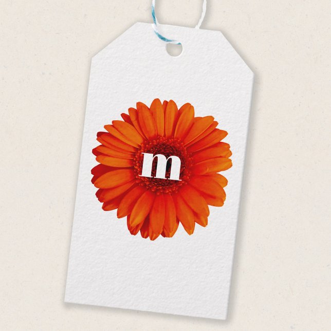 Gerbera Daisy Monogram Initial Presentetikett (Skapare uppladdad)