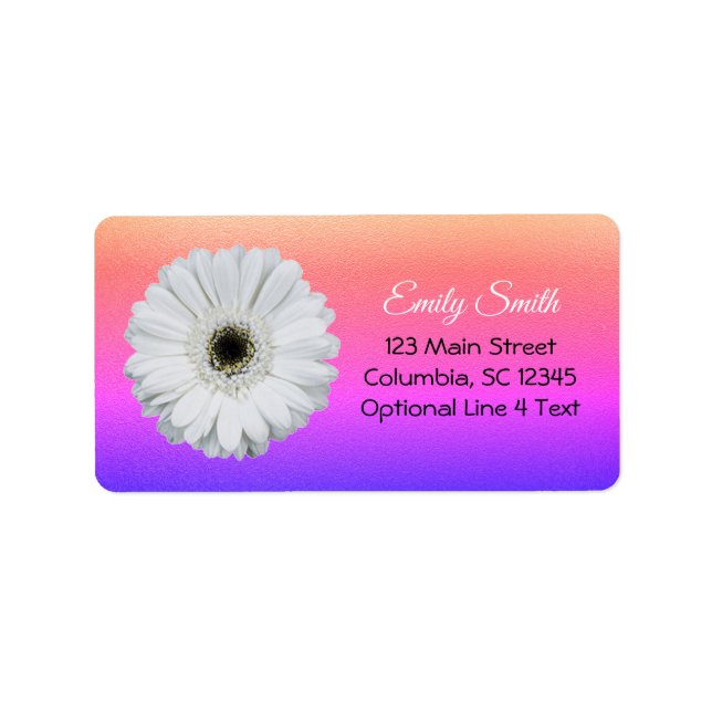 Gerbera Daisy om Ombre Rainbow Glitter | Bokskylt Adressetikett (Framsidan)