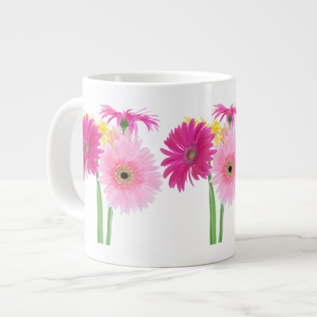 Gerbera Daisy Piink Flowers Jumbo Mugg (Framsida vänster)