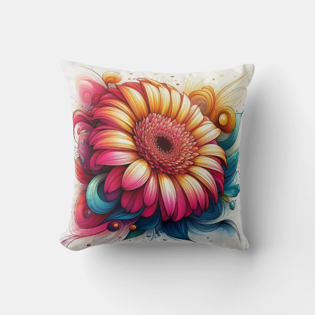 Gerbera Daisy Pillow for Garden-Inspired Comfort Kudde (Framsida)