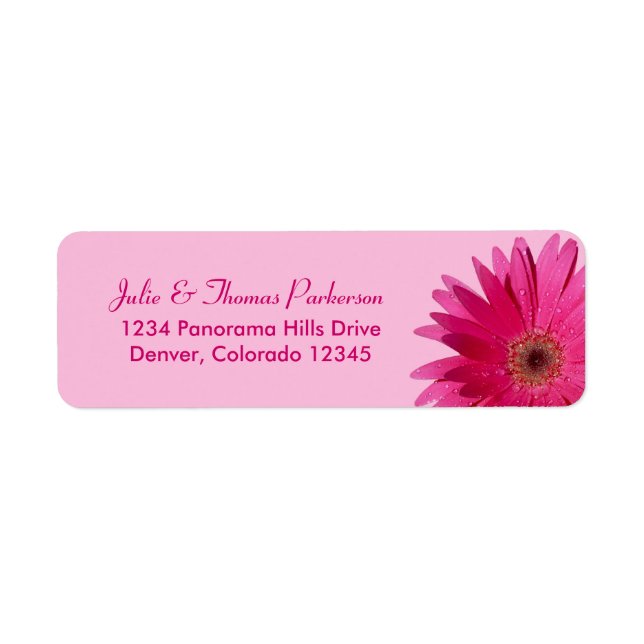 Gerbera Daisy Rosa Bröllop Returadress Returadress Etikett (Framsidan)
