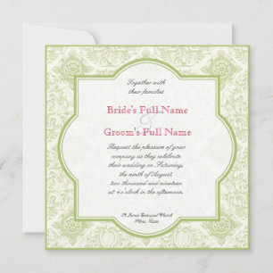 Gerbera Daisy Rosa Grönt Quatrefoil Wedding bjudes Inbjudningar