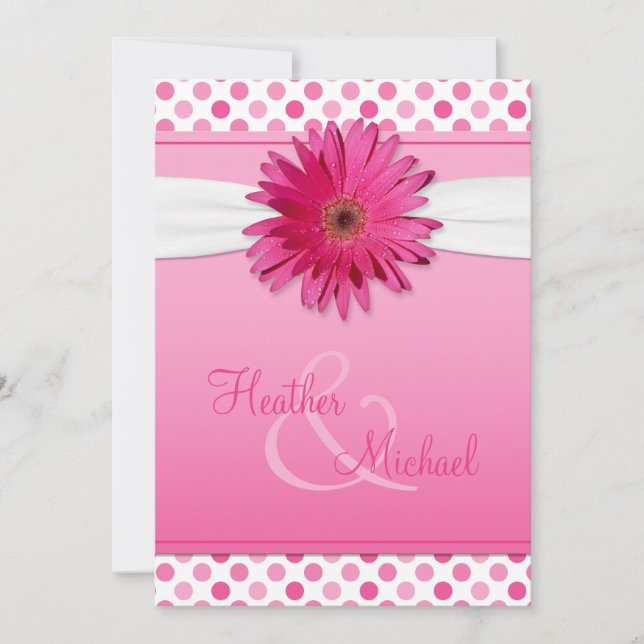Gerbera Daisy Rosa Polka Dot Wedding bjudande in Inbjudningar (Framsida)
