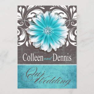 Gerbera Daisy Rulla 1 Bröllop teal chalkboard Inbjudningar