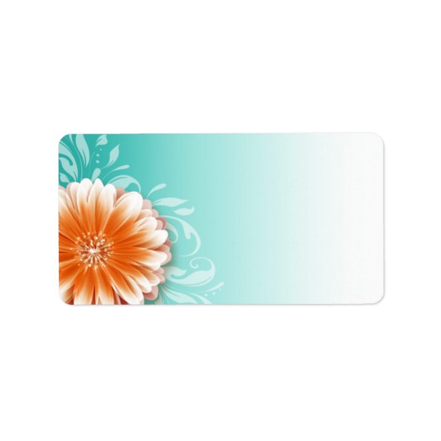 Gerbera Daisy Rulla | orange aqua Mailing Adressetikett (Framsidan)