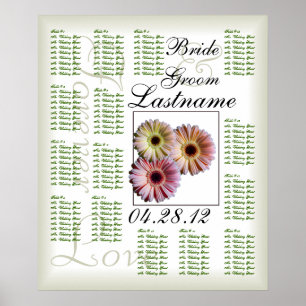Gerbera Daisy Trio Bröllop Guest Seittdiagram för Poster