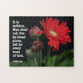 Gerbera Daisy w/ Scripture Verse (Luke 4:4) Pussel