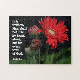 Gerbera Daisy w/ Scripture Verse (Luke 4:4) Pussel