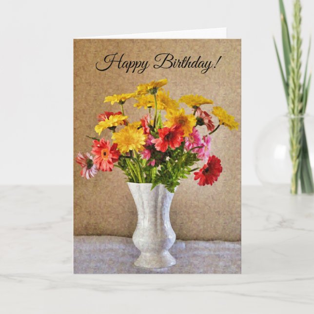Gerbera Daisys Colorful Artsy Birthday Card Kort (Framsida)