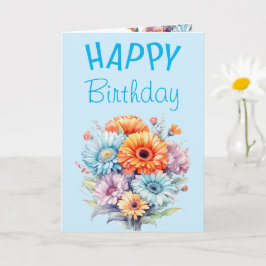 Gerbera flowers happy birthday blank blue kort