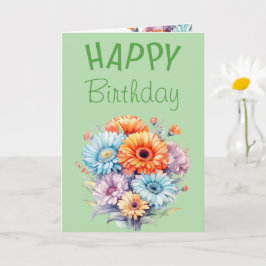 Gerbera flowers happy birthday blank green kort
